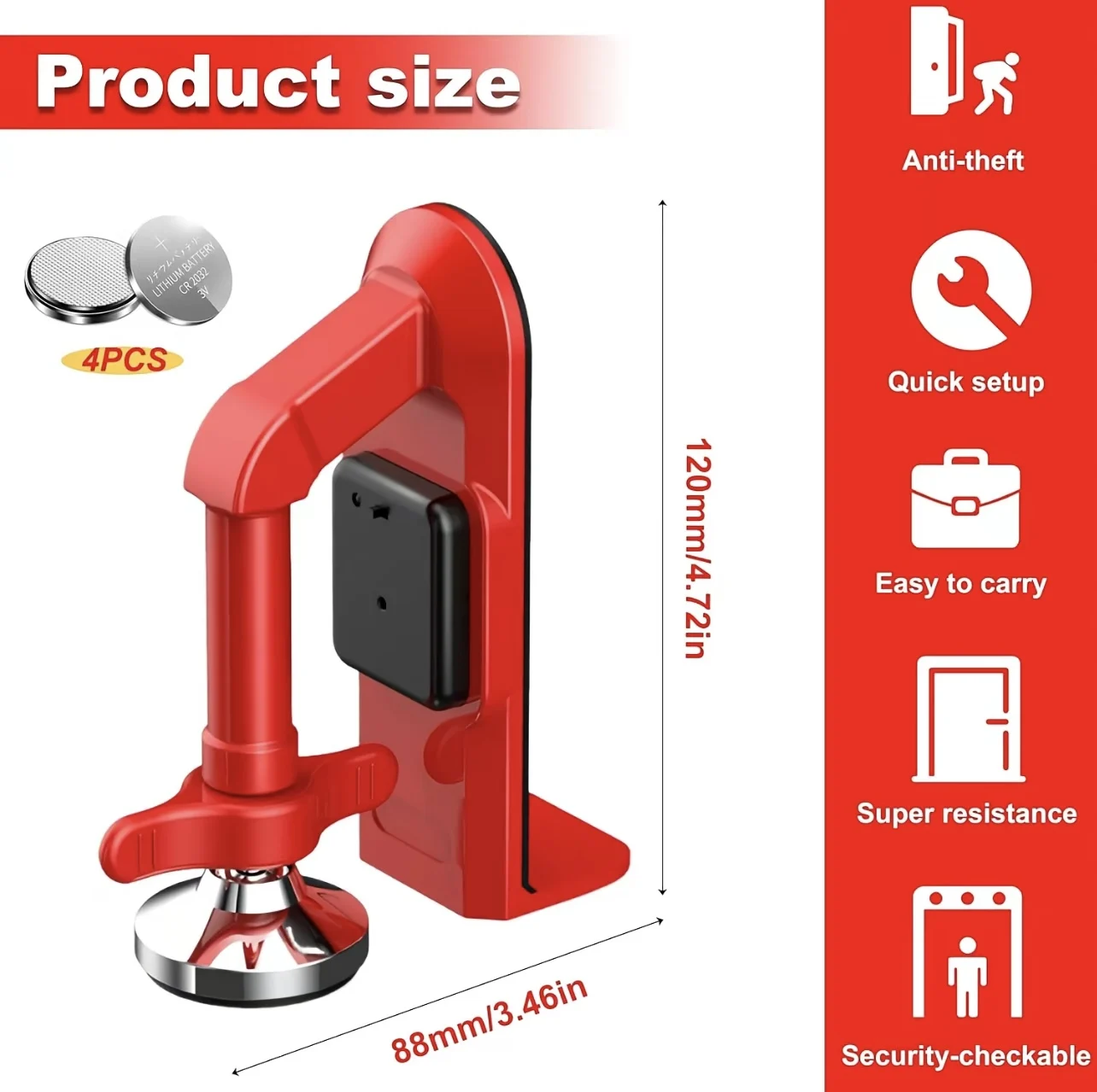 Door Stop Alarm - 1pc Portable Alarm Door Stopper Alloy